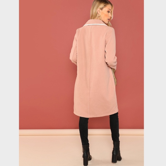 Pink Midi Coat with Faux Fur Pockets - Picture 4 of 9